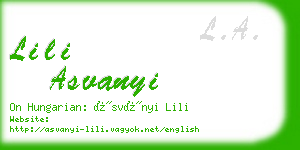 lili asvanyi business card